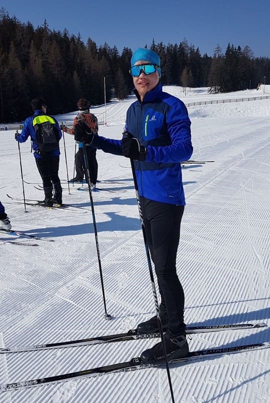 Philipp Bosshard standing on his cross-country skis.