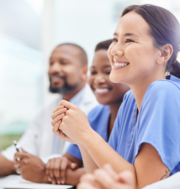 Healthcare professionals learning in a classroom