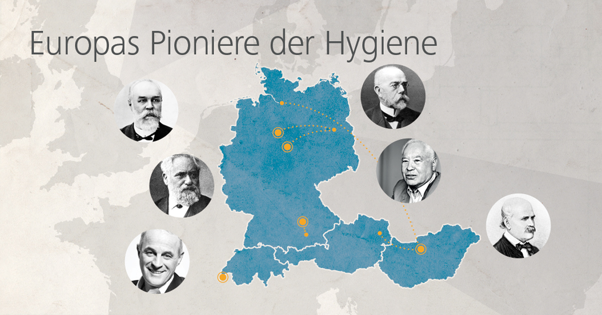 A blue map on a grey background surrounded by profile pictures of Europe