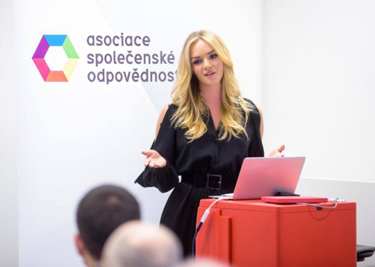 Tatiana Gregor Brzobohata holding a speech at conference