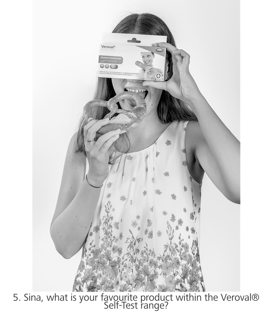 Personal healthcare trainee Sina shows her favourite product: Veroval self test on gluten.