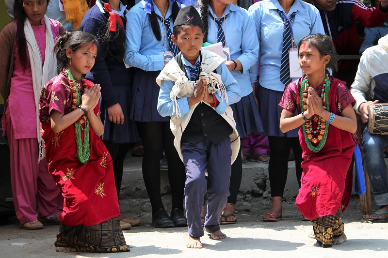 Nepalese kids dancing at festival. 