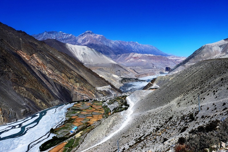 A panorama shot of the Kali Gandaki Gorge.