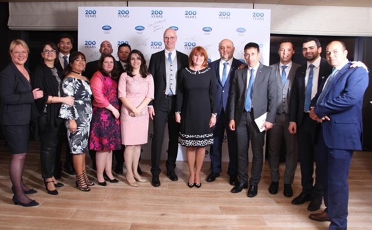 Cristina Popp and her team, CEO Andreas Joehle and regional director Claudia Brückner-Boldt at the 200 years celebration in Dubai.