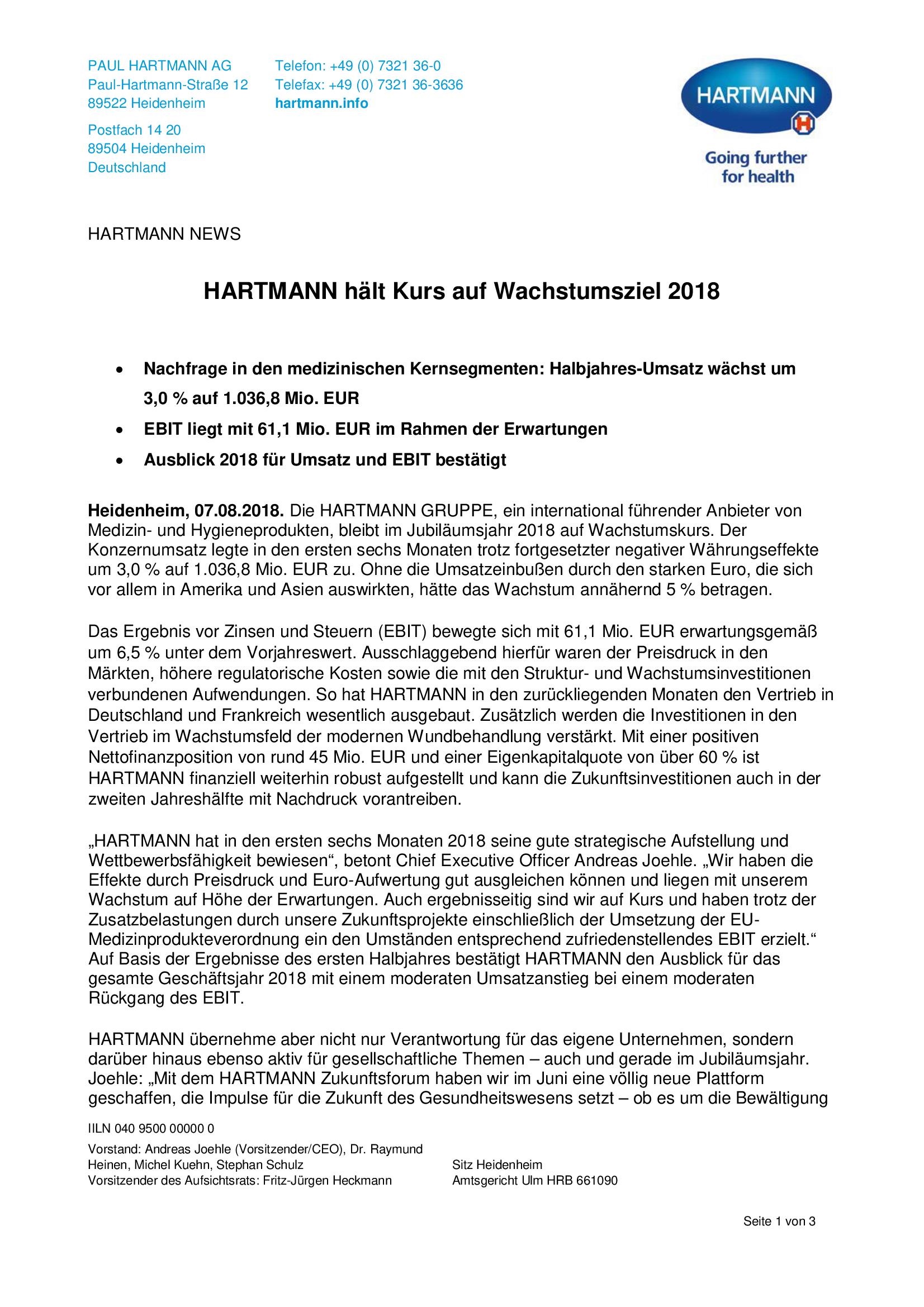 HARTMANN Presseinformation Q2 2018