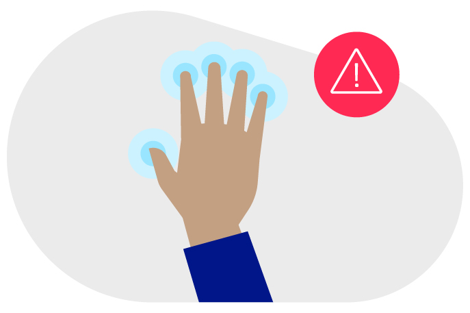 Hand with fingertips marked in blue
