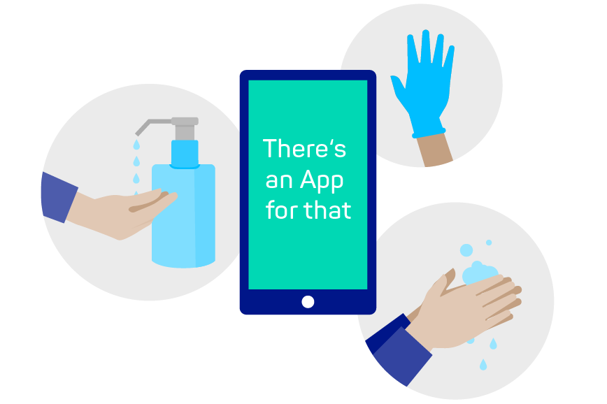 Illustration of all the hygiene measures that can be tracked in the app