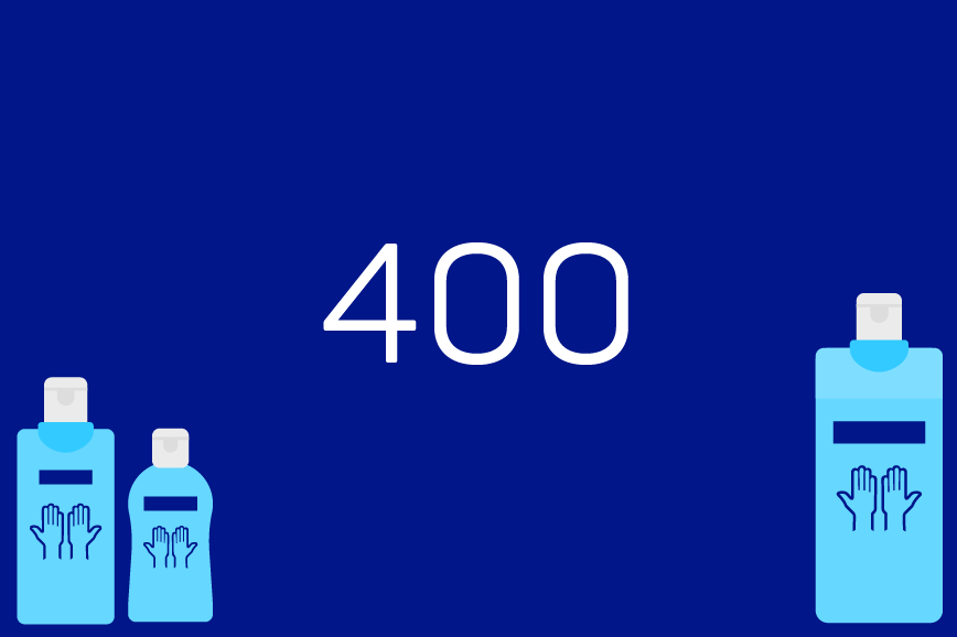 White lettering on dark blue background: 400