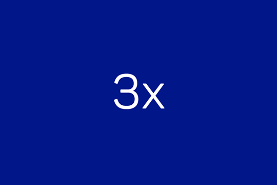 White lettering on dark blue background: 3x