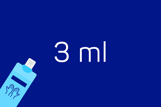 White lettering on dark blue background: 3 ml