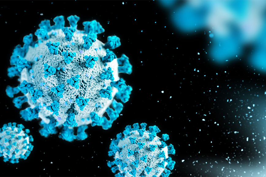 Microscopic illustration of a virus.