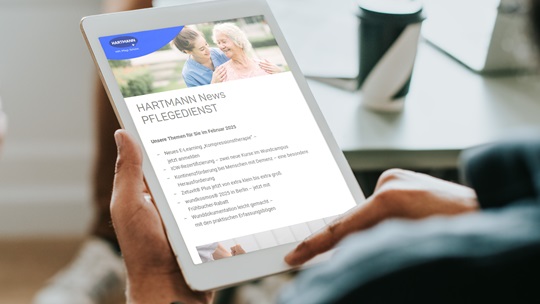 Pflegedienst Newsletter Abbildung auf Tablet