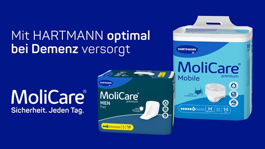Packshots MoliCare MEN und Mobile auf blauem Hintergrund