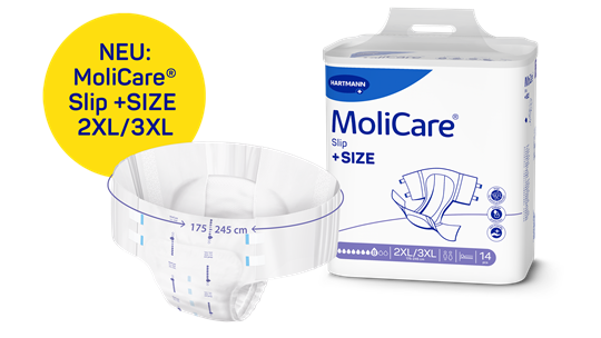 MoliCare Plus Size Packshot mit Produkt davor