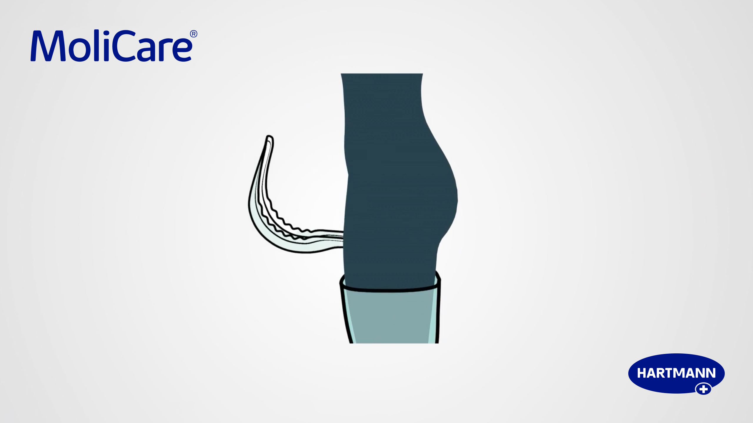 Illustration of a caregiver applying the MoliCare® Premium Form STOOL large pads on a standing person.