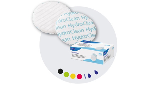 grauer Button mit Hydroclean Produkt und Packung darin und bunte Phaseneinteilung