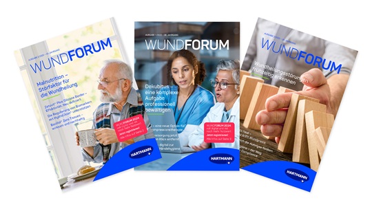 Cover der letzten drei Printmedienausgaben Wundforum