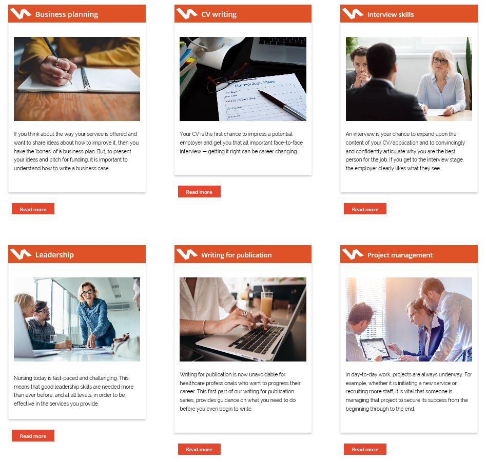 Wound care education portal showing individual category elements