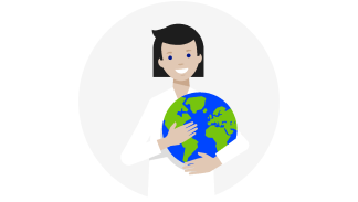 Illustration of a smiling person embracing a globe.