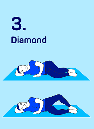 Illustration of a woman on a mat in diamond pose, titled 'Diamond'
