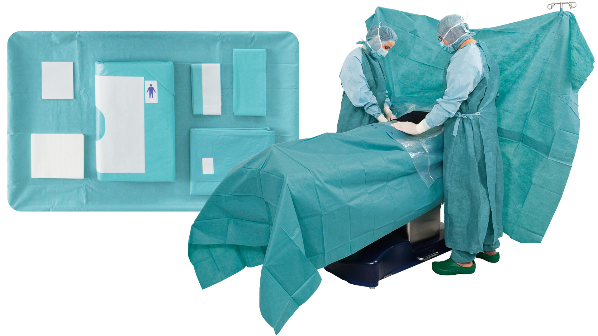 Foliodrape Protect Plus set and surgical team around a drape