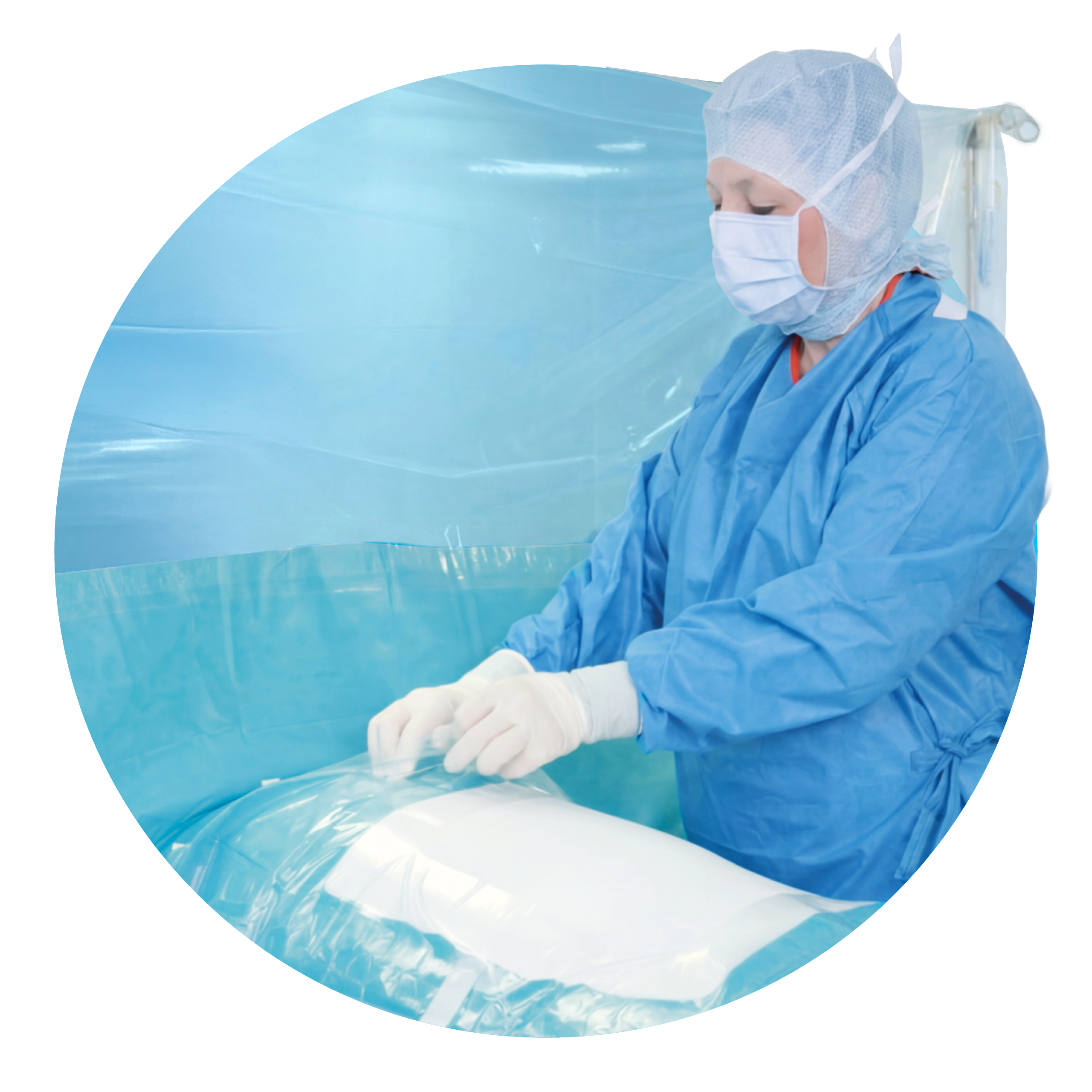 Nurse removing drape incision film.