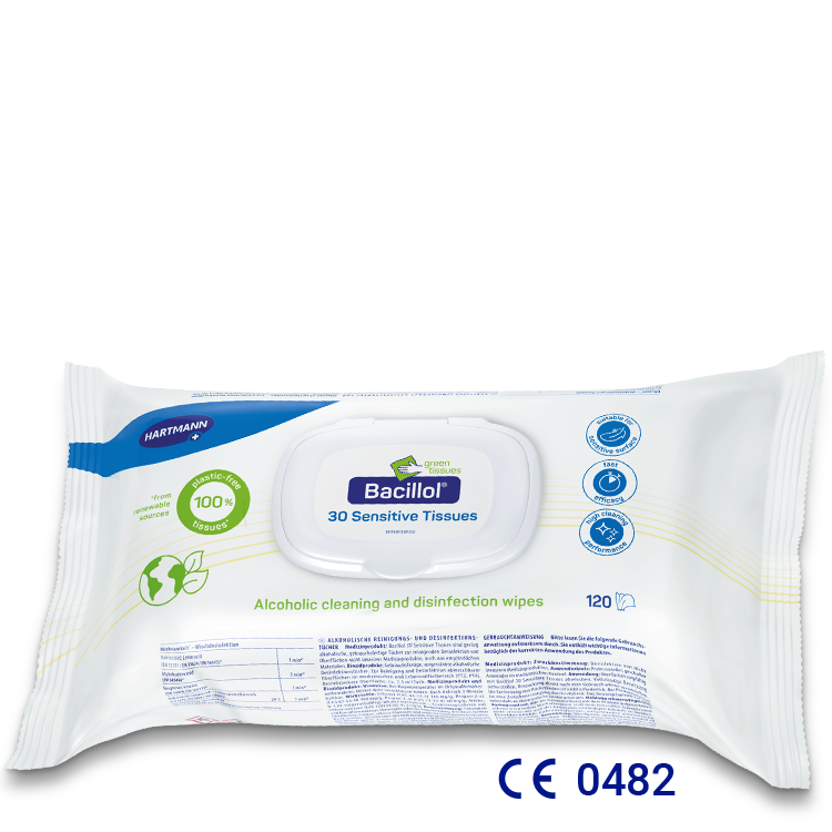 Flowpack packaging of Bacillol 30 Sensitive Green Tissues.