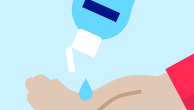 Illustration of hand disinfectant being applied.