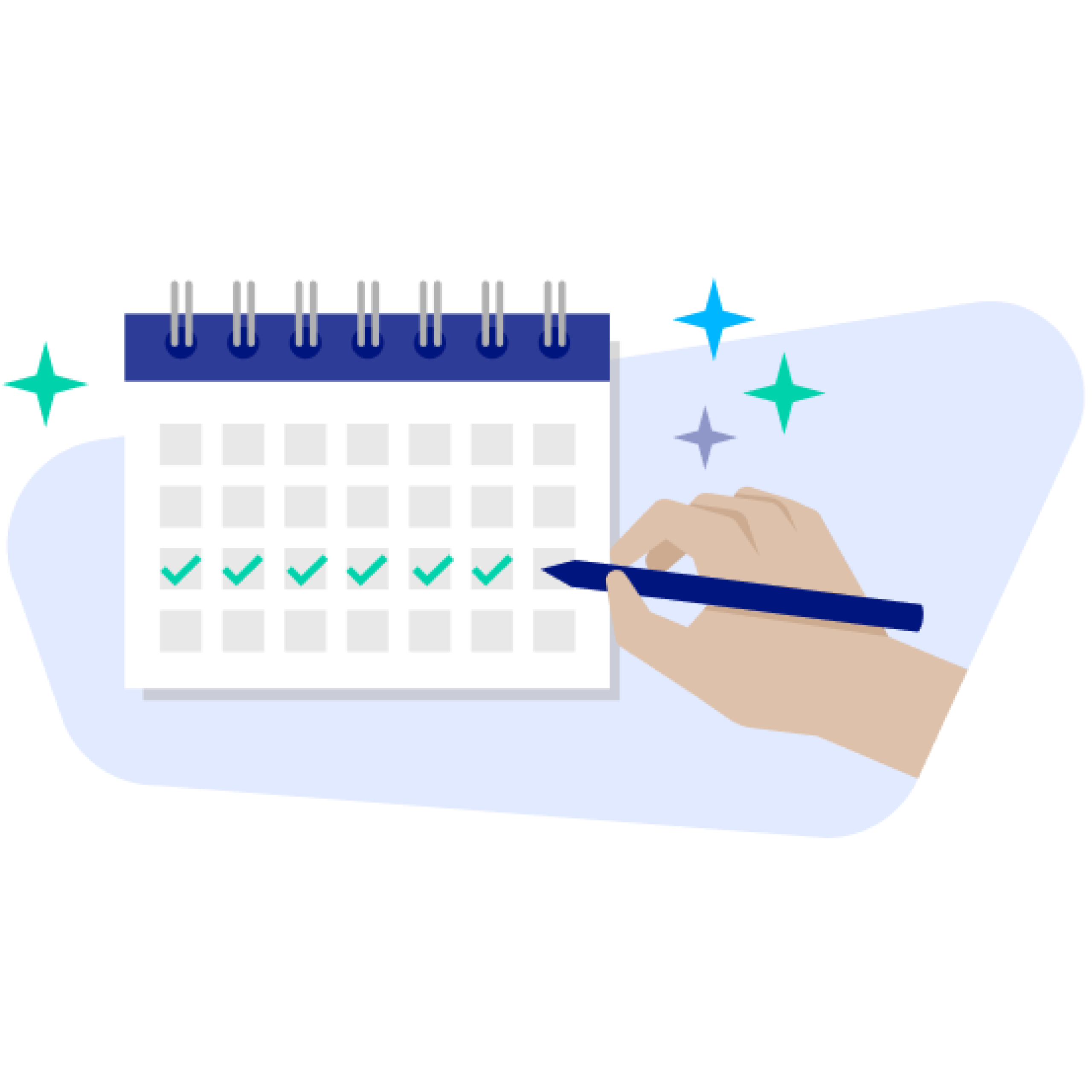 Illustration einer Hand, die Markierungen in einem Kalender macht