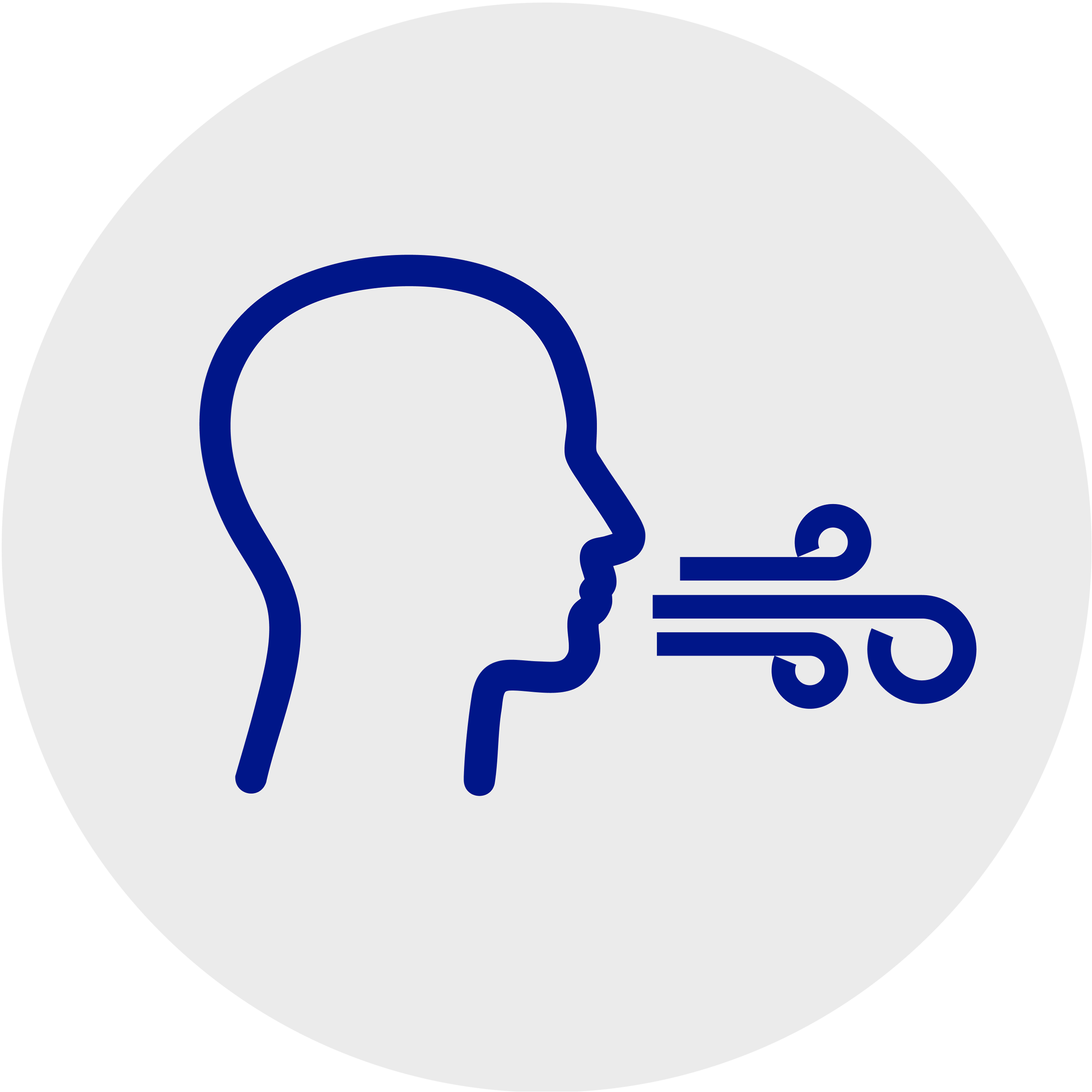 A round gray icon with a with a head that breathes out of its mouth inside it