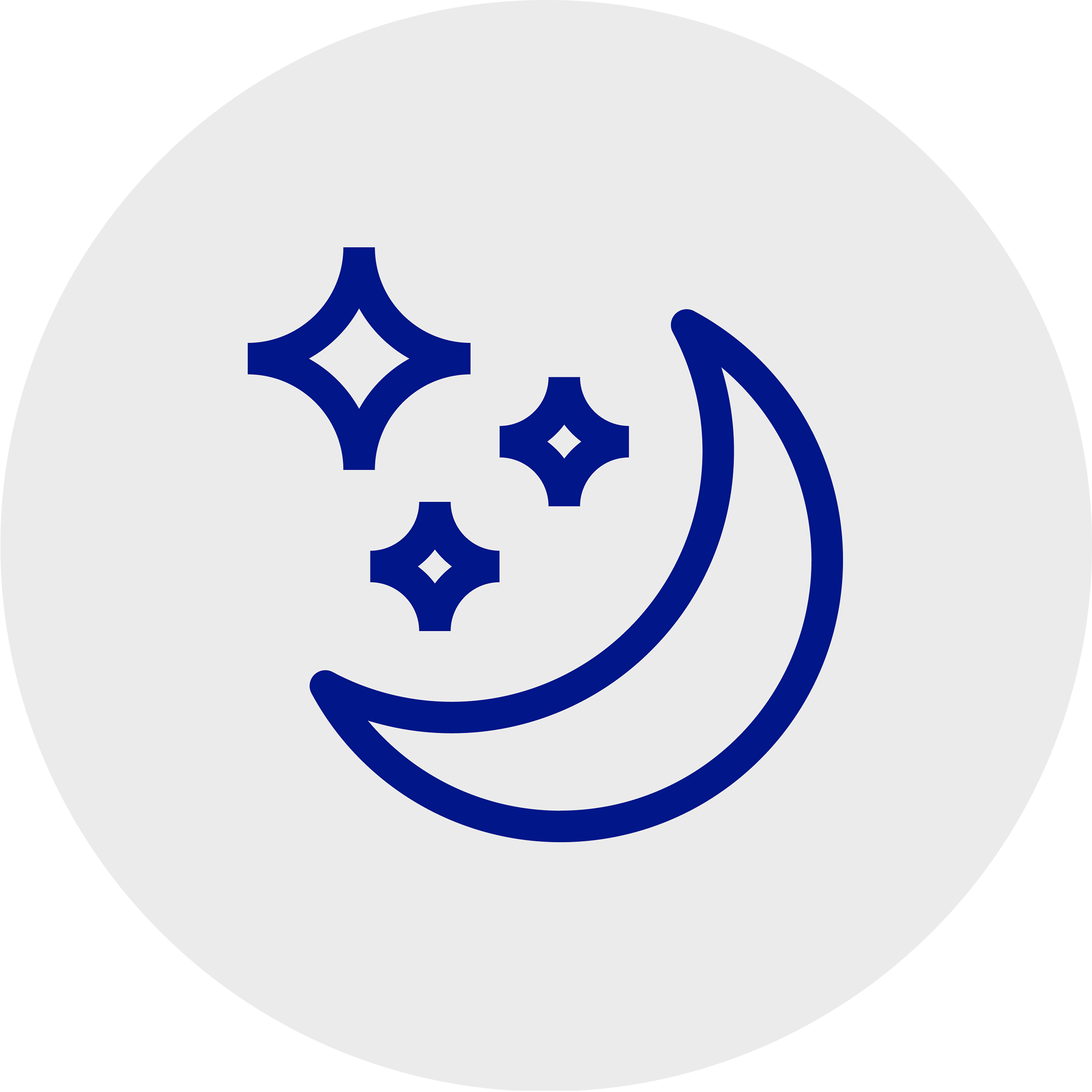 A round gray icon with a with moon and stars inside it