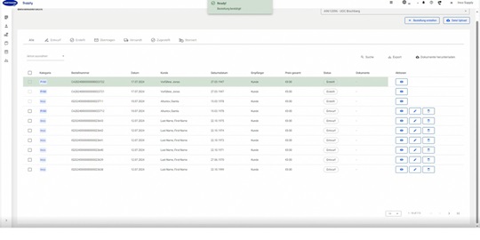 Screenshot vom Interface des HARTMANN Pflegehilfsmittel-Konfigurator, der die Bestätigung einer Bestellung zeigt.