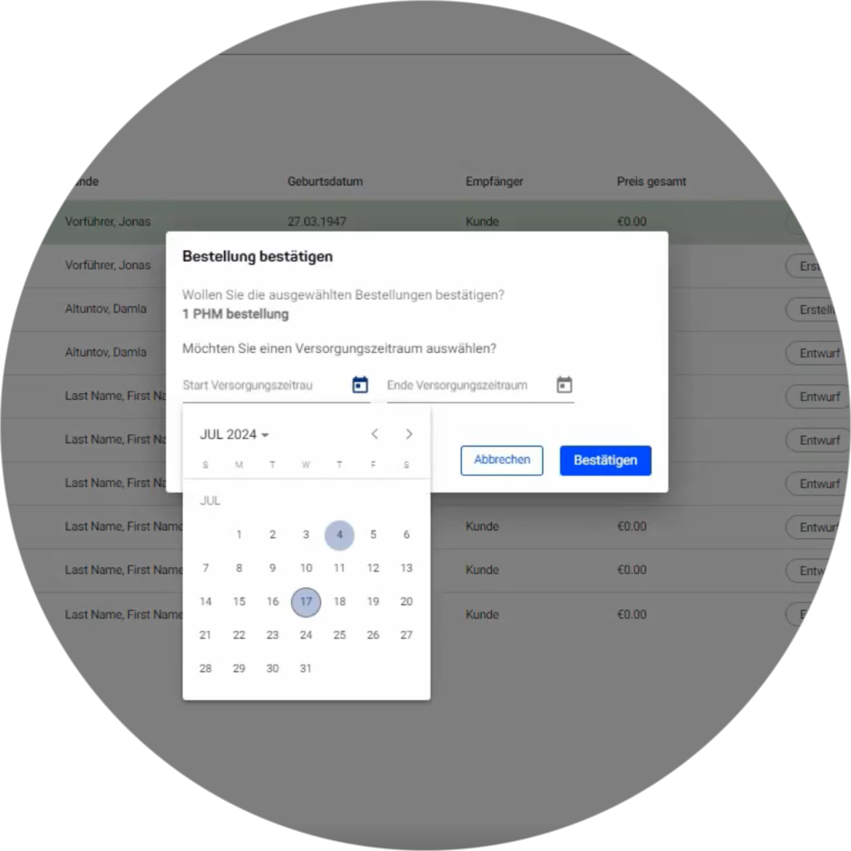 Screenshot vom Interface des HARTMANN Pflegehilfsmittel-Konfigurator.