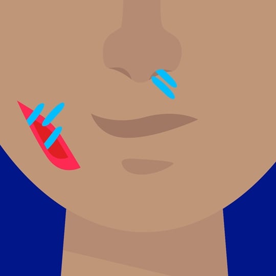 Illustration eines Gesichtes mit Pflaster an der Wange und einer kleinen Wunde an der Nase
