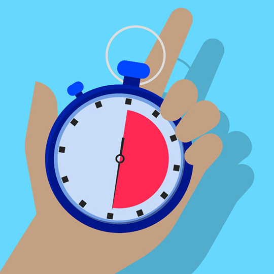 Illustration of a hand holding a stopwatch / illustration einer Hand, die eine Stoppuhr hält