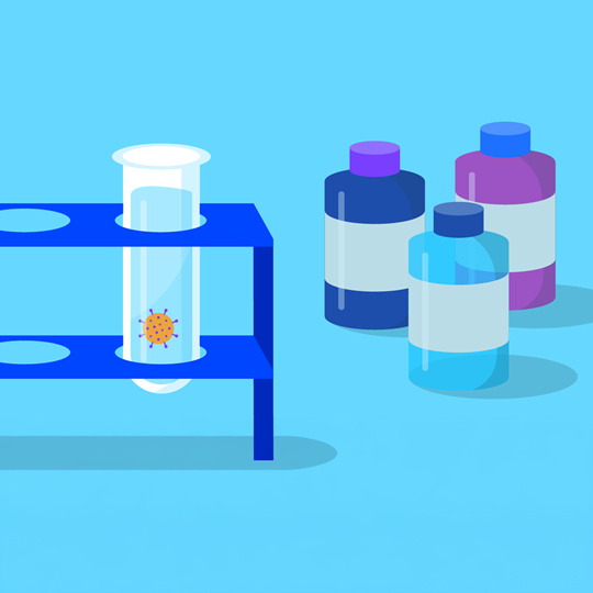 Illustration Reagenzglas und Gläsern mit div. Stoffen