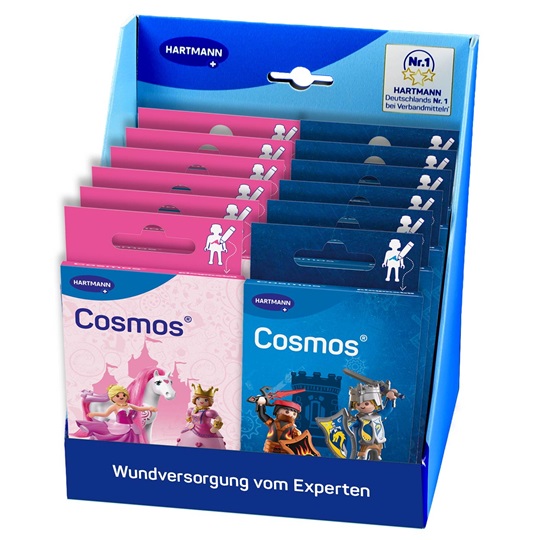 Cosmos kleiner Aufsteller mit zwei verschiedenen Playmobil Cosmos Pflaster Packungen