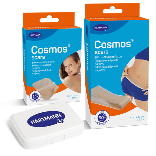 Zwei Packungen Cosmos scars und eine Aufbewahrungsdose