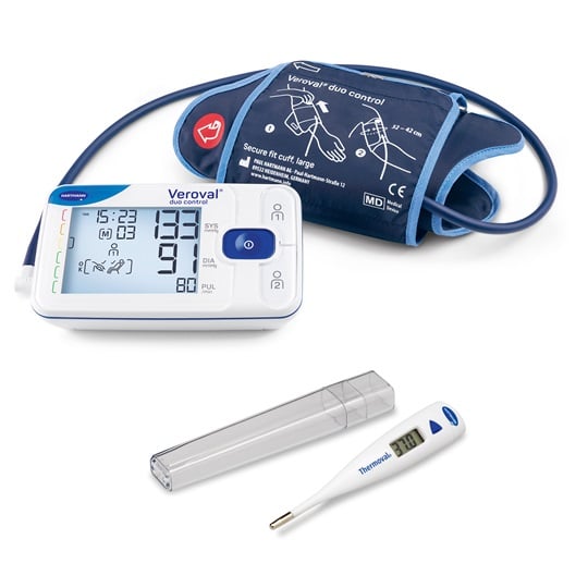 A HARTMANN blood pressure monitor and thermometer on a white background.