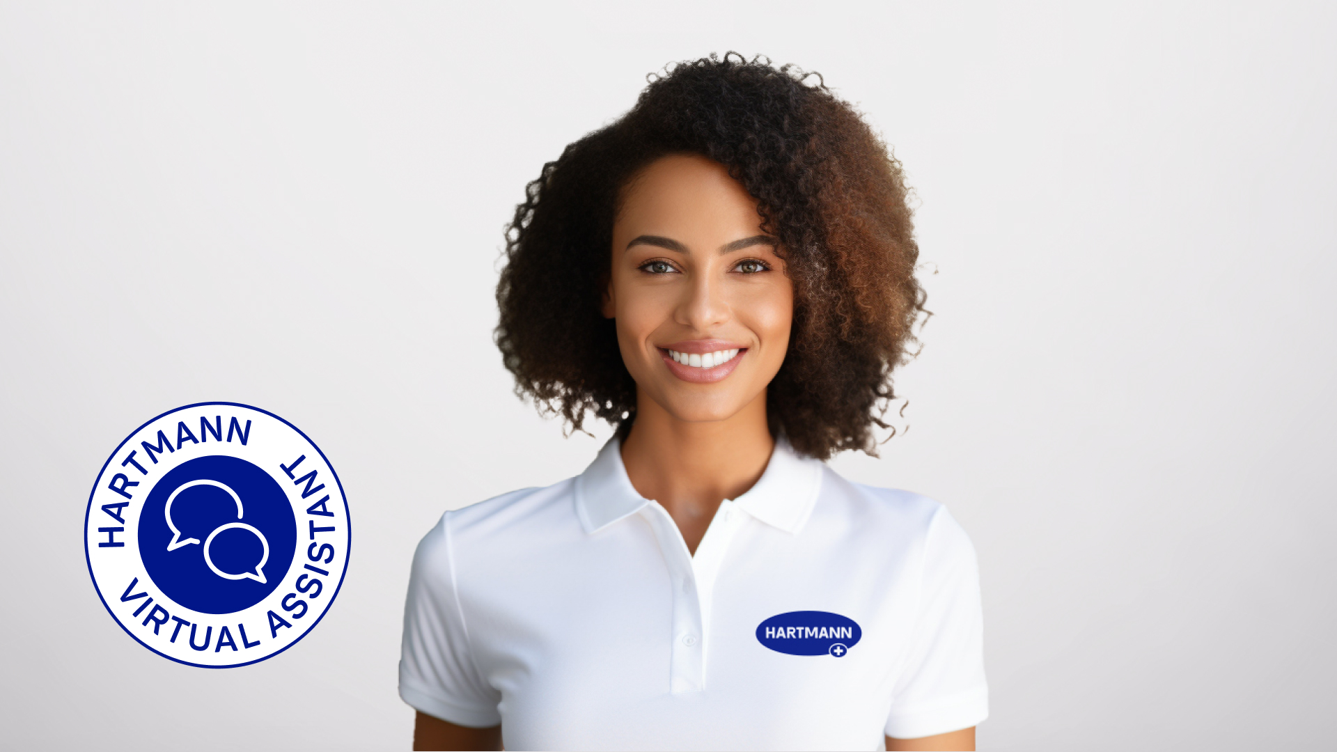 Symbolic representation of a young, smiling woman, representing the virtual assistant EVA.