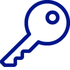 Blaues Schlüssel-Symbol, das Sicherheit und Einfachheit durch die minimalistischen, eleganten Linien symbolisiert.