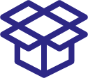 Icon of an open box with a modern, minimalist design in a deep blue color, symbolizing innovative packaging solutions for efficient storage.