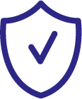 Abbildung eines blauen Schildes mit Haken in der Mitte – Symbol für Sicherheit und Vertrauen in medizinische Lösungen.
