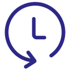 A blue circular arrow surrounds a classic clock face, symbolizing the passage of time and reliability in design.