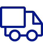 Simple blue line drawing of a delivery truck symbolizing reliable transportation services for medical products.