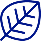 Minimalistisches, blaues Blattsymbol auf weißem Hintergrund – steht für Umweltbewusstsein, Nachhaltigkeit und ein natürliches Design.