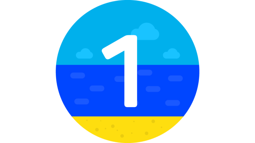 The number 1 in white on an abstract illustration of a beach.