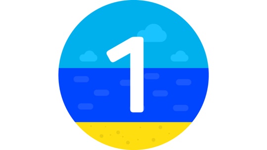 The number 1 in white on an abstract illustration of a beach.