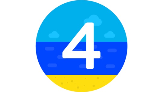 Die Zahl 4 in Weiß auf einem abstrakten Bild eines Strandes.