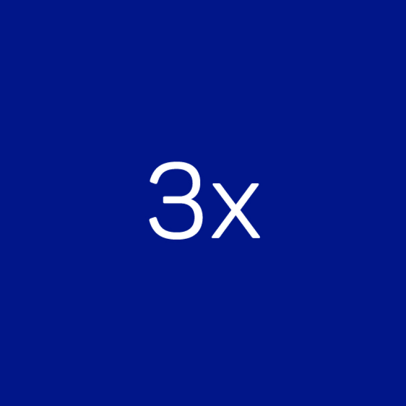 Die Zahl und das Zeichen 3x in Weiß auf einem dunkelblauen Hintergrund geschrieben.